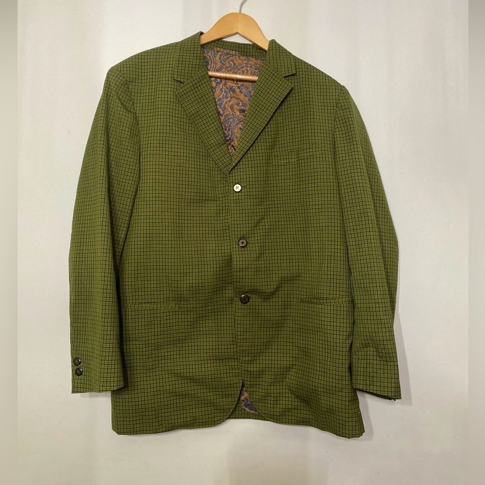 Blazer NYC Vintage 70s Tajmahal Custom Tailored Jacket Green Plaid Size 42